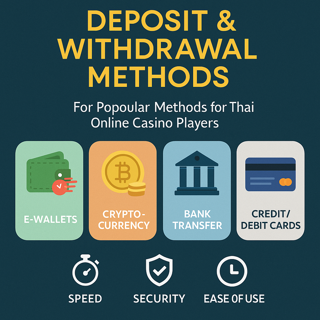 Infographic comparing deposit and withdrawal options for online casino Thailand sites.